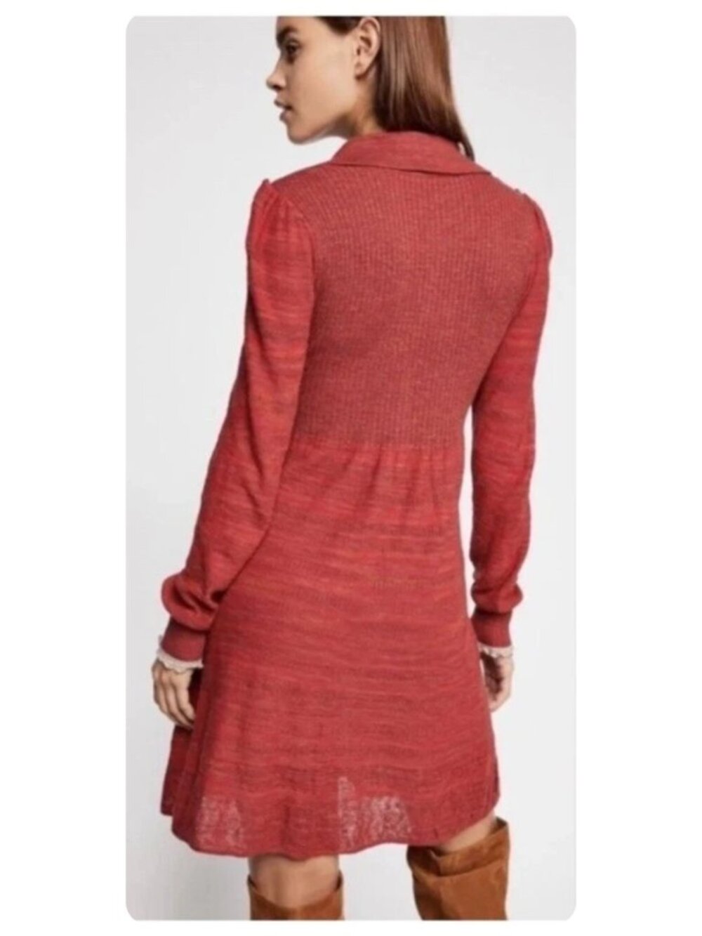 Free People Rain or Shine Knit Long Sleeve Collared Sweater Style Dress sz S - Picture 2 of 8